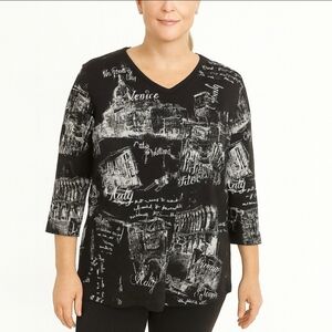 Allison Daley Venice Black Art To Wear Top Sz XL